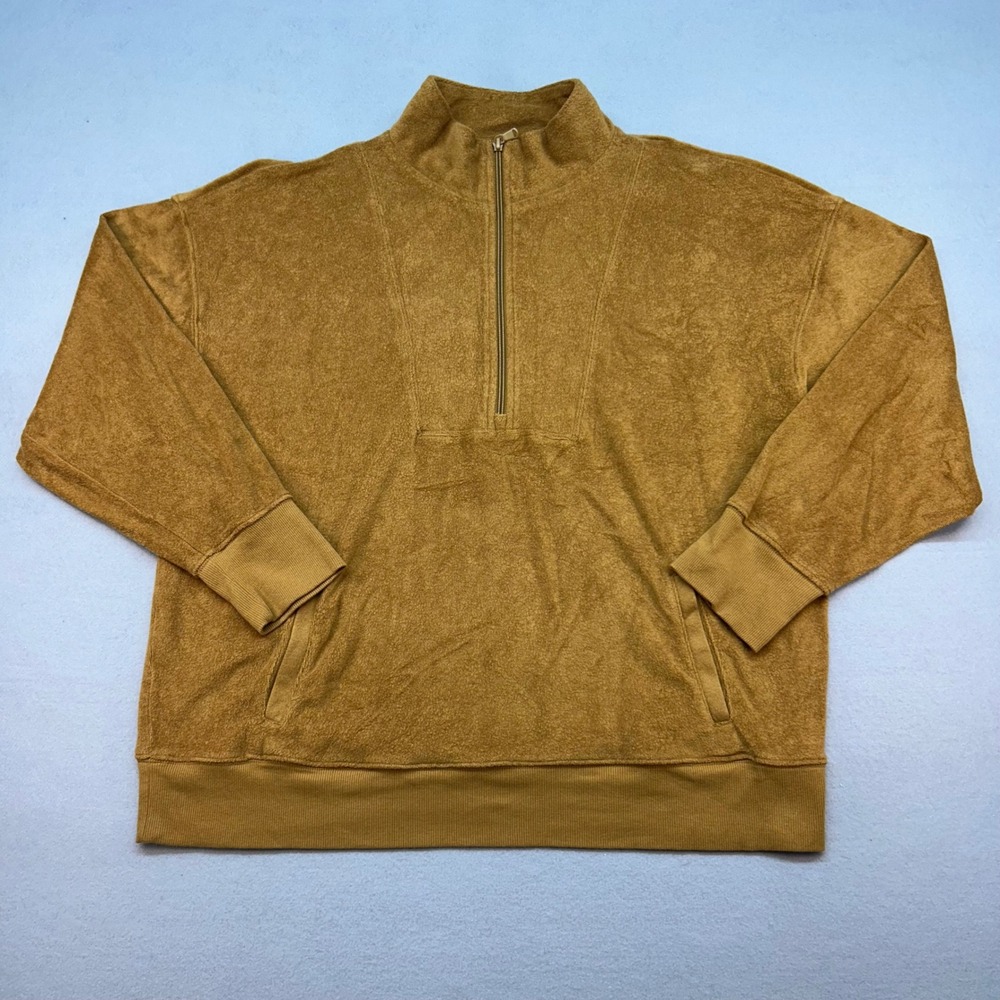 OFFLINE by Aerie Womens XL Quarter Zip Terry Pullover Sweatshirt Mustard Yellow